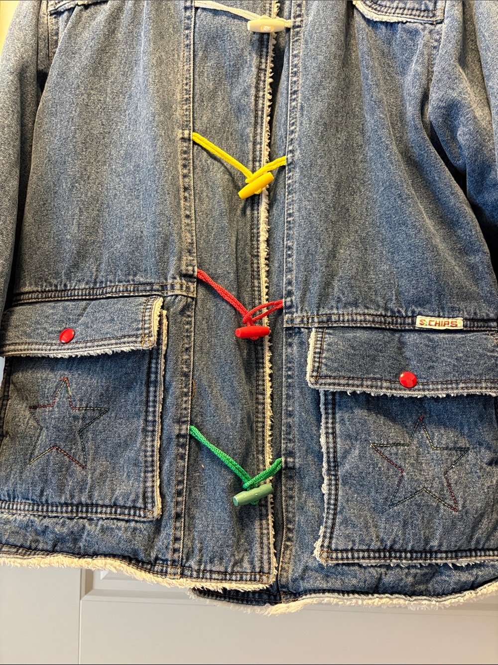SUPER RARE VINTAGE SCHIPS Made in Italy Denim Sherpa Toggle Coat size M. - Picture 11 of 16
